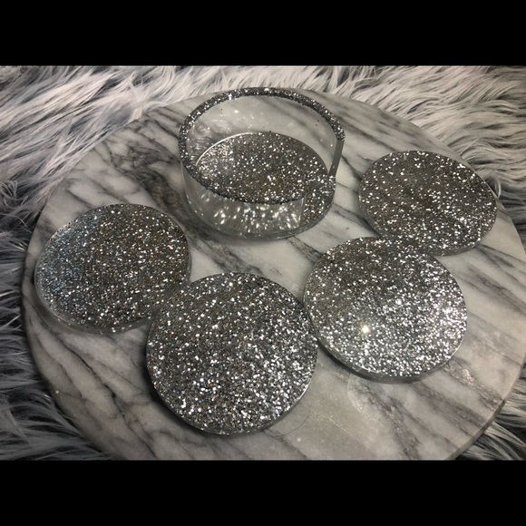 Discounted Silver Glitter Coaster Set of 4 WITHOUT Matching Holder - Picture 6 of 15